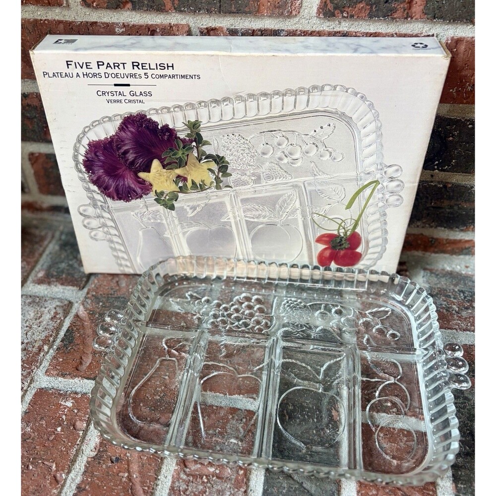 Vintage Indiana Glass Divided 5 Part Relish Platter Tray In Box